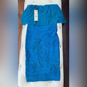 Small Turquoise Fuzzi Strapless Bodycon Dress